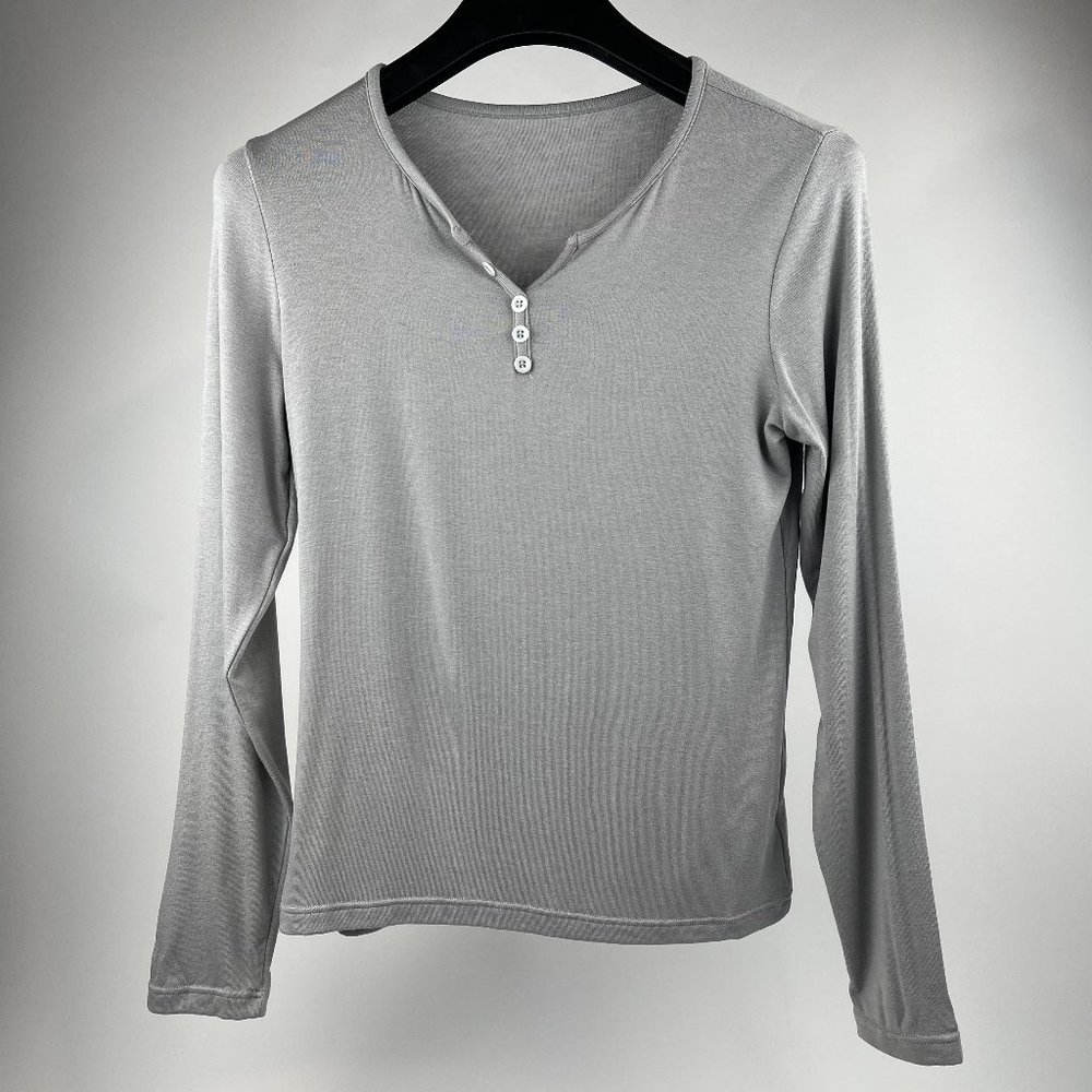 Lightweight Heather Grey Henley Long-Sleeve Tee